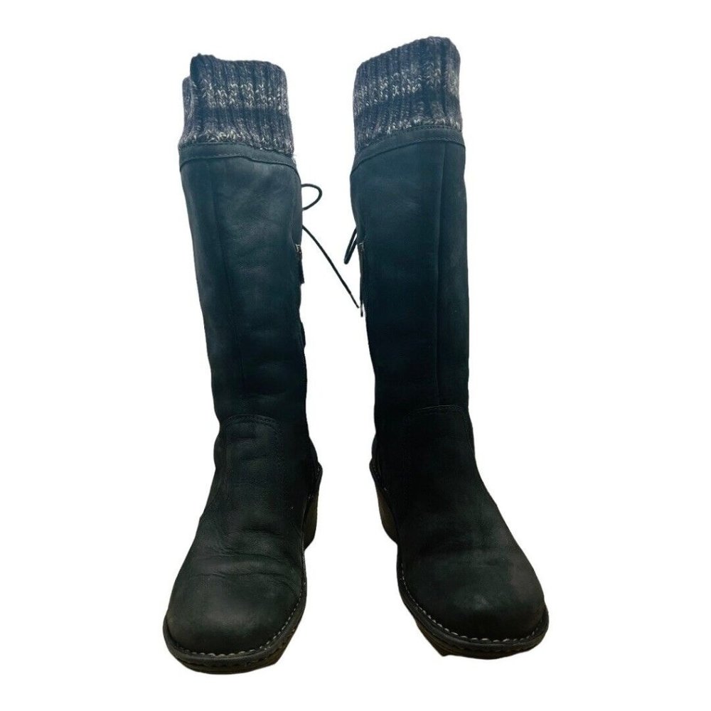 UGG Australia Skylar Wedge Boots Black Leather & Knit Lace/Zip Up Sz 9 2.5" Heel - Picture 3 of 10